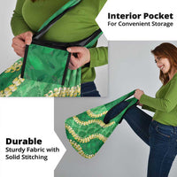 Green Palaka Hawaii Mele Kalikimaka Grocery Bag Ohia Lehua Monstera Puakenikeni Lei - Polynesian Pride