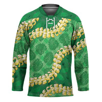 Green Palaka Hawaii Mele Kalikimaka Hockey Jersey Ohia Lehua Monstera Puakenikeni Lei LT14 Unisex Green - Polynesian Pride