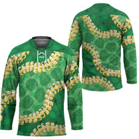 Green Palaka Hawaii Mele Kalikimaka Hockey Jersey Ohia Lehua Monstera Puakenikeni Lei LT14 - Polynesian Pride