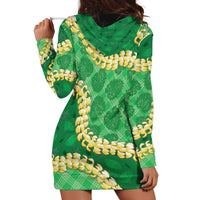Green Palaka Hawaii Mele Kalikimaka Hoodie Dress Ohia Lehua Monstera Puakenikeni Lei - Polynesian Pride