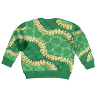 Green Palaka Hawaii Mele Kalikimaka Kid Ugly Christmas Sweater Ohia Lehua Monstera Puakenikeni Lei - Polynesian Pride