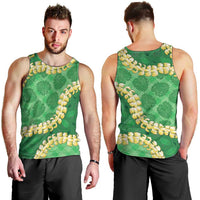Green Palaka Hawaii Mele Kalikimaka Men Tank Top Ohia Lehua Monstera Puakenikeni Lei - Polynesian Pride