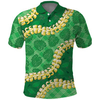 Green Palaka Hawaii Mele Kalikimaka Polo Shirt Ohia Lehua Monstera Puakenikeni Lei - Polynesian Pride