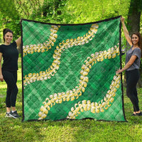 Green Palaka Hawaii Mele Kalikimaka Quilt Ohia Lehua Monstera Puakenikeni Lei - Polynesian Pride