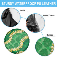 Green Palaka Hawaii Mele Kalikimaka Spare Tire Cover Ohia Lehua Monstera Puakenikeni Lei - Polynesian Pride