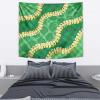 Green Palaka Hawaii Mele Kalikimaka Tapestry Ohia Lehua Monstera Puakenikeni Lei - Polynesian Pride