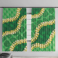 Green Palaka Hawaii Mele Kalikimaka Window Curtain Ohia Lehua Monstera Puakenikeni Lei - Polynesian Pride