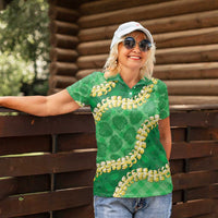 Green Palaka Hawaii Mele Kalikimaka Women Polo Shirt Ohia Lehua Monstera Puakenikeni Lei - Polynesian Pride