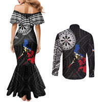 Philippines Strong Couples Matching Mermaid Dress and Long Sleeve Button Shirt Filipino Map Polynesian Tattoo - Polynesian Pride