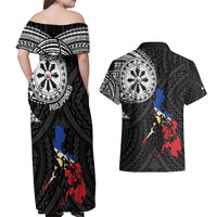Philippines Strong Couples Matching Off Shoulder Maxi Dress and Hawaiian Shirt Filipino Map Polynesian Tattoo - Polynesian Pride