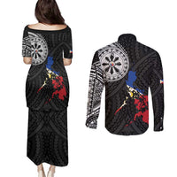 Philippines Strong Couples Matching Puletasi and Long Sleeve Button Shirt Filipino Map Polynesian Tattoo - Polynesian Pride