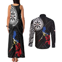 Philippines Strong Couples Matching Tank Maxi Dress and Long Sleeve Button Shirt Filipino Map Polynesian Tattoo - Polynesian Pride