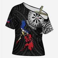 Philippines Strong Cross Shoulder Shirt Filipino Map Polynesian Tattoo LT14 Female Black - Polynesian Pride