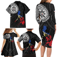 Philippines Strong Family Matching Long Sleeve Bodycon Dress and Hawaiian Shirt Filipino Map Polynesian Tattoo - Polynesian Pride