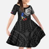 Philippines Strong Family Matching Off The Shoulder Long Sleeve Dress and Hawaiian Shirt Filipino Map Polynesian Tattoo LT14 Daughter's Dress Black - Polynesian Pride