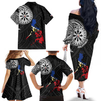 Philippines Strong Family Matching Off The Shoulder Long Sleeve Dress and Hawaiian Shirt Filipino Map Polynesian Tattoo LT14 - Polynesian Pride