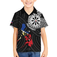 Philippines Strong Family Matching Off Shoulder Maxi Dress and Hawaiian Shirt Filipino Map Polynesian Tattoo LT14 Son's Shirt Black - Polynesian Pride