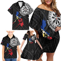 Philippines Strong Family Matching Off Shoulder Short Dress and Hawaiian Shirt Filipino Map Polynesian Tattoo LT14 - Polynesian Pride