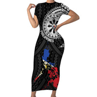 Philippines Strong Family Matching Short Sleeve Bodycon Dress and Hawaiian Shirt Filipino Map Polynesian Tattoo LT14 Mom's Dress Black - Polynesian Pride