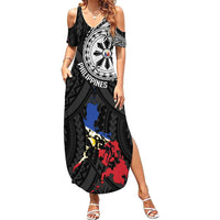 Philippines Strong Family Matching Summer Maxi Dress and Hawaiian Shirt Filipino Map Polynesian Tattoo LT14 Mom's Dress Black - Polynesian Pride