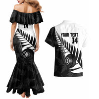 New Zealand Lawn Bowls Custom Couples Matching Mermaid Dress and Hawaiian Shirt Aotearoa Silver Fern - Polynesian Pride