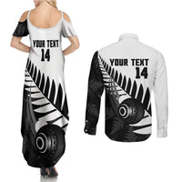 New Zealand Lawn Bowls Custom Couples Matching Summer Maxi Dress and Long Sleeve Button Shirt Aotearoa Silver Fern - Polynesian Pride