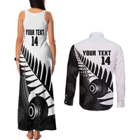New Zealand Lawn Bowls Custom Couples Matching Tank Maxi Dress and Long Sleeve Button Shirt Aotearoa Silver Fern - Polynesian Pride
