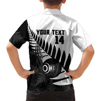 New Zealand Lawn Bowls Custom Family Matching Off The Shoulder Long Sleeve Dress and Hawaiian Shirt Aotearoa Silver Fern LT14 - Polynesian Pride