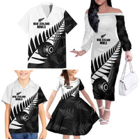 New Zealand Lawn Bowls Custom Family Matching Off The Shoulder Long Sleeve Dress and Hawaiian Shirt Aotearoa Silver Fern LT14 - Polynesian Pride