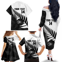 New Zealand Lawn Bowls Custom Family Matching Off The Shoulder Long Sleeve Dress and Hawaiian Shirt Aotearoa Silver Fern LT14 - Polynesian Pride