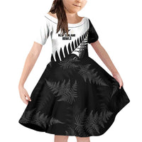 New Zealand Lawn Bowls Custom Family Matching Off Shoulder Short Dress and Hawaiian Shirt Aotearoa Silver Fern LT14 Daughter's Dress Black - Polynesian Pride