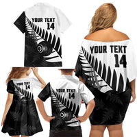 New Zealand Lawn Bowls Custom Family Matching Off Shoulder Short Dress and Hawaiian Shirt Aotearoa Silver Fern - Polynesian Pride