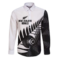 New Zealand Lawn Bowls Custom Family Matching Off Shoulder Short Dress and Hawaiian Shirt Aotearoa Silver Fern LT14 Dad's Shirt - Long Sleeve Black - Polynesian Pride