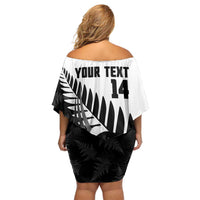 New Zealand Lawn Bowls Custom Family Matching Off Shoulder Short Dress and Hawaiian Shirt Aotearoa Silver Fern - Polynesian Pride