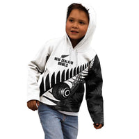 New Zealand Lawn Bowls Custom Kid Hoodie Aotearoa Silver Fern - Polynesian Pride