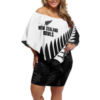 New Zealand Lawn Bowls Custom Off Shoulder Short Dress Aotearoa Silver Fern - Polynesian Pride