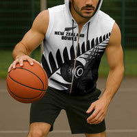 New Zealand Lawn Bowls Custom Sleeveless Zip Hoodie Aotearoa Silver Fern - Polynesian Pride
