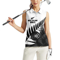 New Zealand Lawn Bowls Custom Women Sleeveless Polo Shirt Aotearoa Silver Fern - Polynesian Pride