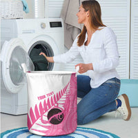 New Zealand Lawn Bowls Breast Cancer Custom Laundry Basket Aotearoa Maori Silver Fern Pink Ribbon - Polynesian Pride