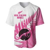 New Zealand Lawn Bowls Breast Cancer Custom Baseball Jersey Aotearoa Maori Silver Fern Pink Ribbon LT14 Pink - Polynesian Pride