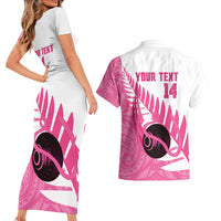 New Zealand Lawn Bowls Breast Cancer Custom Couples Matching Short Sleeve Bodycon Dress and Hawaiian Shirt Aotearoa Maori Silver Fern Pink Ribbon LT14 - Polynesian Pride