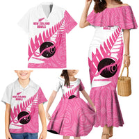 New Zealand Lawn Bowls Breast Cancer Custom Family Matching Mermaid Dress and Hawaiian Shirt Aotearoa Maori Silver Fern Pink Ribbon LT14 - Polynesian Pride