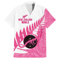 New Zealand Lawn Bowls Breast Cancer Custom Family Matching Short Sleeve Bodycon Dress and Hawaiian Shirt Aotearoa Maori Silver Fern Pink Ribbon LT14 Dad's Shirt - Short Sleeve Pink - Polynesian Pride