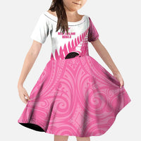 New Zealand Lawn Bowls Breast Cancer Custom Family Matching Summer Maxi Dress and Hawaiian Shirt Aotearoa Maori Silver Fern Pink Ribbon LT14 Daughter's Dress Pink - Polynesian Pride