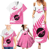New Zealand Lawn Bowls Breast Cancer Custom Family Matching Summer Maxi Dress and Hawaiian Shirt Aotearoa Maori Silver Fern Pink Ribbon LT14 - Polynesian Pride