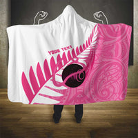 New Zealand Lawn Bowls Breast Cancer Custom Hooded Blanket Aotearoa Maori Silver Fern Pink Ribbon - Polynesian Pride