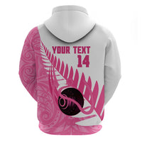 New Zealand Lawn Bowls Breast Cancer Custom Hoodie Aotearoa Maori Silver Fern Pink Ribbon LT14 - Polynesian Pride