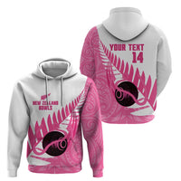 New Zealand Lawn Bowls Breast Cancer Custom Hoodie Aotearoa Maori Silver Fern Pink Ribbon LT14 - Polynesian Pride