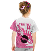 New Zealand Lawn Bowls Breast Cancer Custom Kid T Shirt Aotearoa Maori Silver Fern Pink Ribbon LT14 - Polynesian Pride