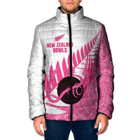 New Zealand Lawn Bowls Breast Cancer Custom Padded Jacket Aotearoa Maori Silver Fern Pink Ribbon LT14 Men Pink - Polynesian Pride